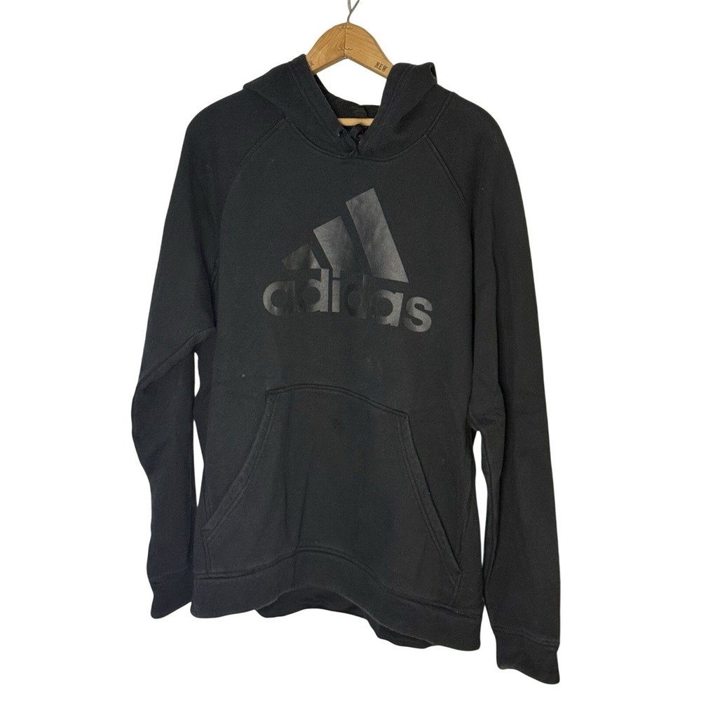 Adidas Hoodie Men size XL Black Graphic Pullover Casual Gym Sweatshirt